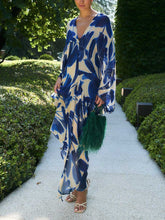Elegant Oversized Floral Print Batwing Sleeve Chiffon Maxi Dress
